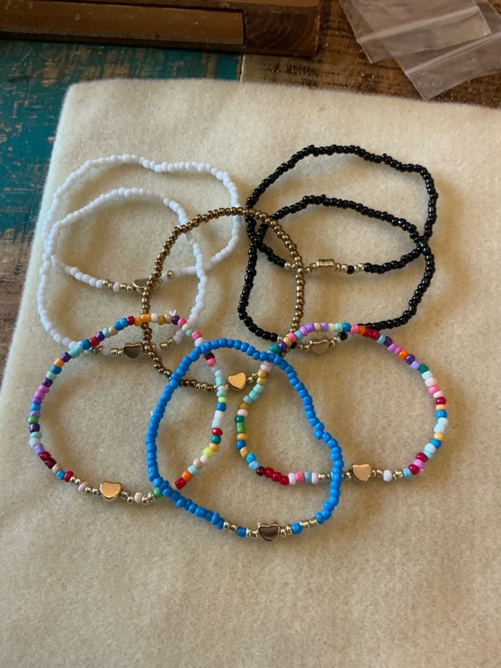 Set of Colorful Beaded Heart Bracelets, set of 8